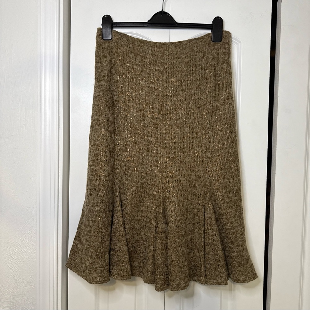 Lafayette 148 New York Metallic Brown Gold Tweed Flare Skirt Size 10 Midi Godet